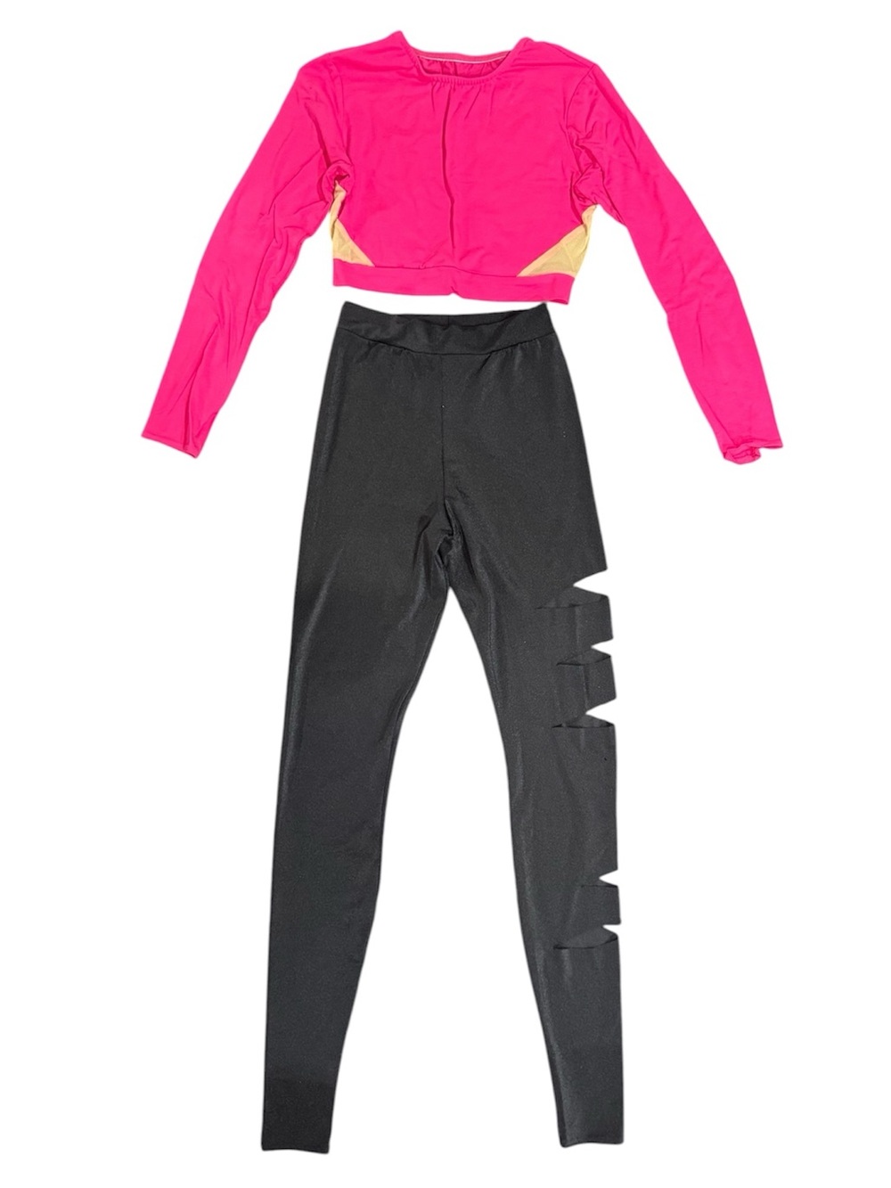 Kelle | Two-Piece Hip Hop Pink Top Mesh Inserts Black Cut Out Leggings, MA SA